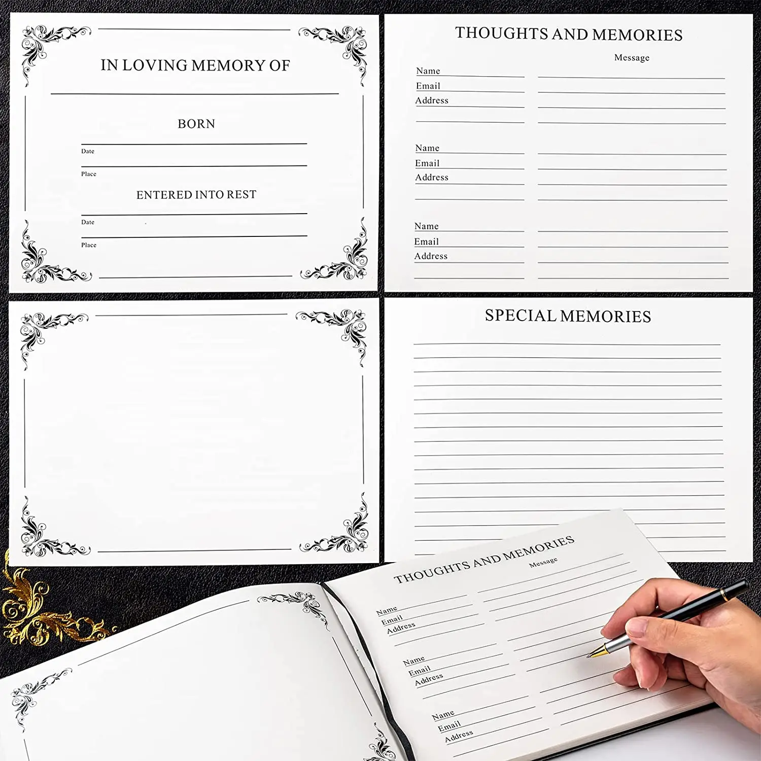 Custom on Demand  Black Hard Cover Memorial Guest Book Memorial Guest Book for Funeral in Loving Memory with Foil Stamping