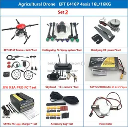 EFT E416P 16L 16KG frame tank  with K3A PRO flight control X9 8L pump T12  4PCS nozzle full set 4-axis agricultural  drone