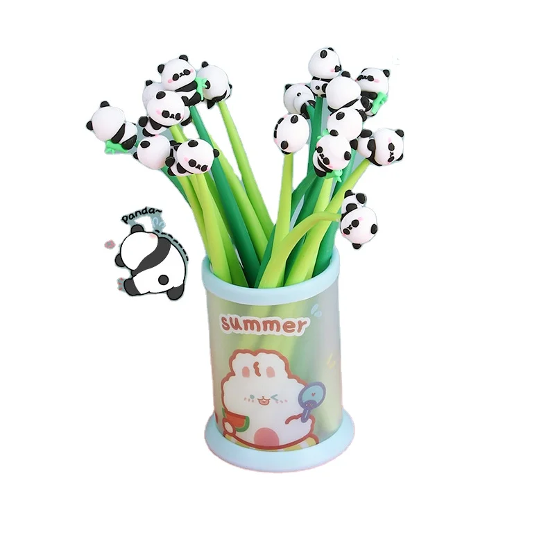 Creative Panda Soft Silicone Neutral Pen Primary School Students Cute Shaker Cartoon Flowerpen Learning Stationery Gifts