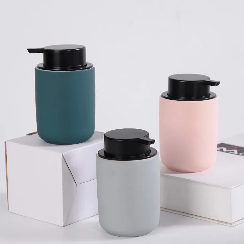 Wholesale Hot Selling Nordic Custom Pink Grey Green Hotel Ceramic Bathroom Accessories Lotion Bottle Liquid Soap Pump Dispensers