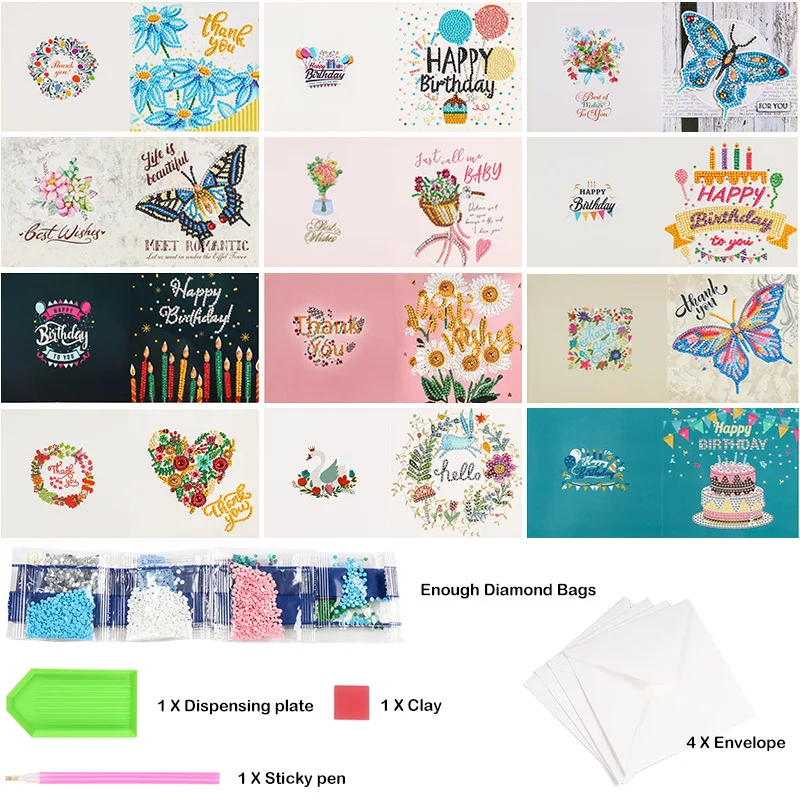 Wholesale Customization Handmade DIY Happy Birthday Christmas Greeting Card Custom Printing Diamond Painting Cards