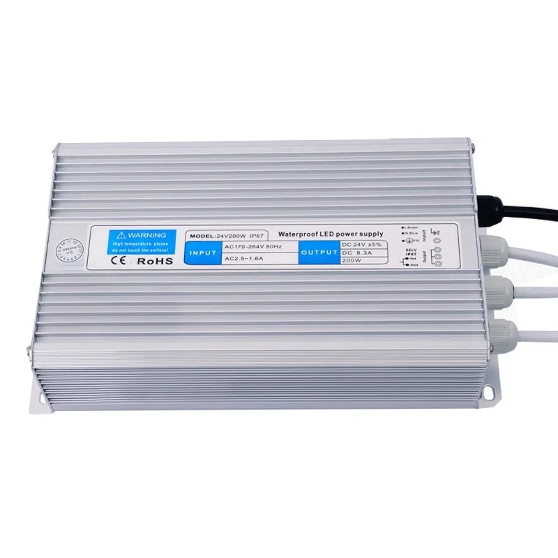 CE ROHS IP67 waterproof electronic led driver 200w 24v 8.3a  waterproof led driver 200w ip67 with 2 years warranty