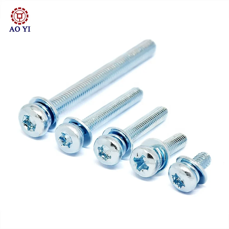 Stainless Steel Steel M4 Torx Socket Round Head screws with Washer sem combination Machine Screws with Blue Zinc Plated