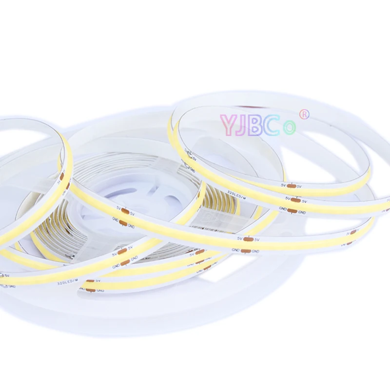 single color COB LED Strip 320LEDs 5V 12V 24V White/Warm white/Natural White/Blue/Red/Green FCOB Flexible Lights Tape 8mm
