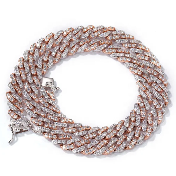 
Fashion 9mm Pink Cubic Cuban Link Chain Rose Gold Plated CZ Women Jewelry Necklace 