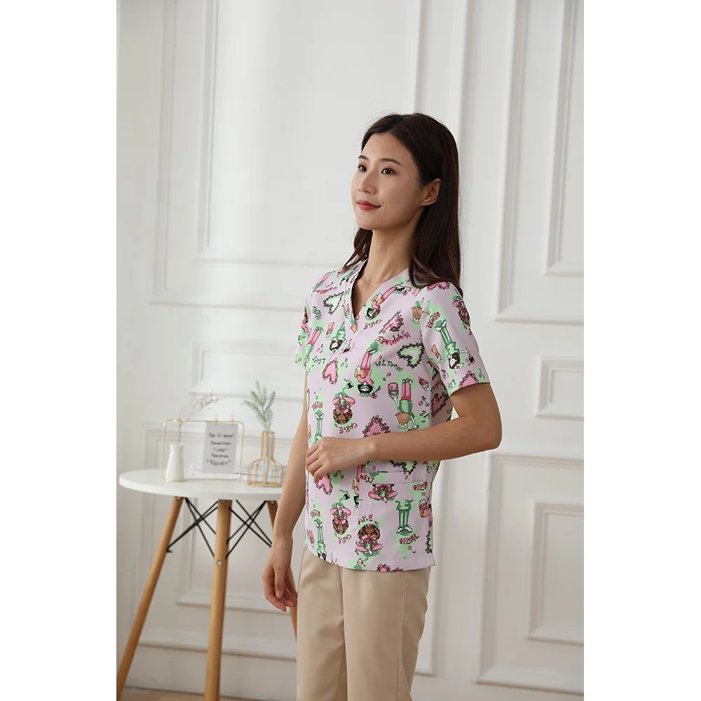 100% Cotton Women Printing Medical Scrub Suit Hospital Medical Scrubs Custom Doctor Uniforms Clinic Dentist Uniform with Logo