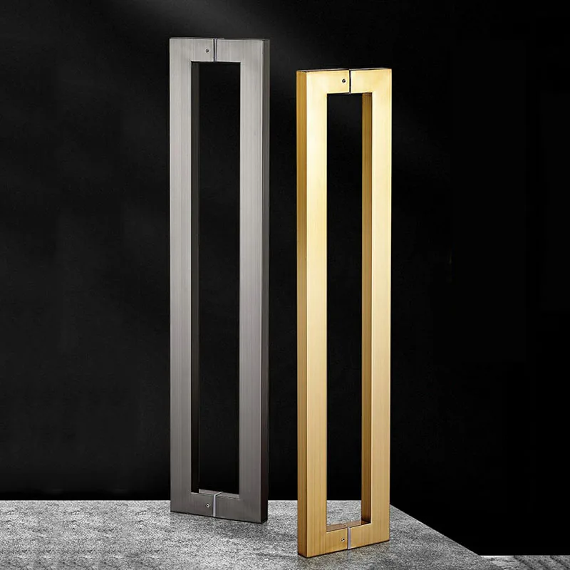 Factory manufacturer wholesale Commercial 12 inches square pipe stainless steel glass wooden pull door handles black