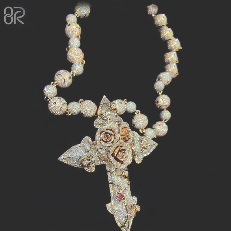 Moissanite Cuban Chain Necklace Hip Hop Style Charm New Design Ball Line 925 Silver Gold Plated Heavy Cuban Link Chain Pendant