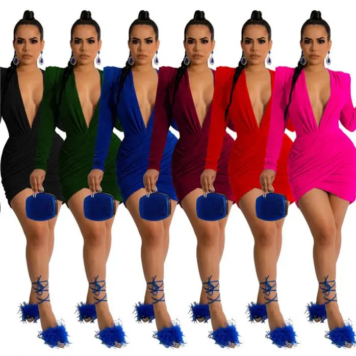 X8306-elegant women clothing shoulder pads velvet dress long sleeve velour dresses