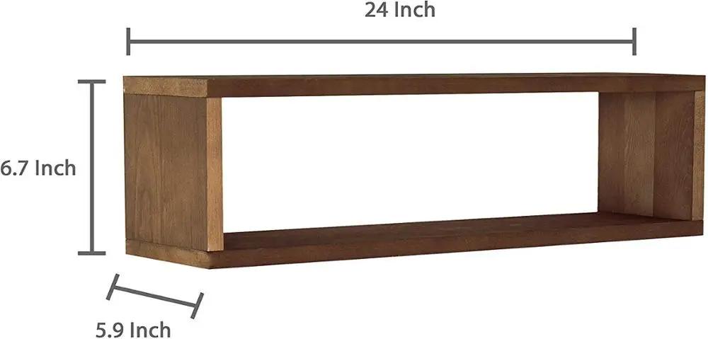 
24-Inch Natural Wood Finish Wood Wall Mounted Floating Shelf, Rectangular Display Shadow Boxes Set of 2 