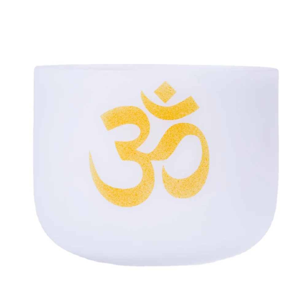 OM  Design  Sound Healing Healthy Free Mallets and O Rings Frosted Crystal Singing Bowls