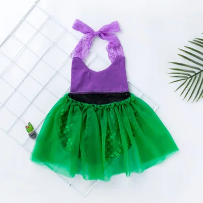 
Baby Princess Costume Infant Clothes Kids Sequins Halloween Mermaid Costume Lace Halter Romper Sunsuit Clothes With Headband 