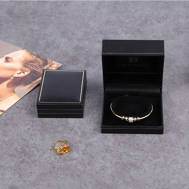 Boyang Custom Black Flip Paper Jewelry Packaging Gift Boxes for Bangle Bracelet