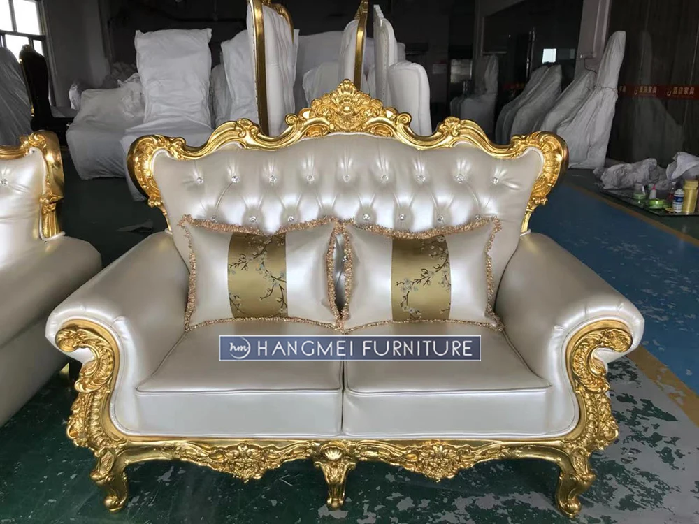 Wholesale hotel furniture gold frame soft cushion party event banquet king throne wedding banquet sofa sets