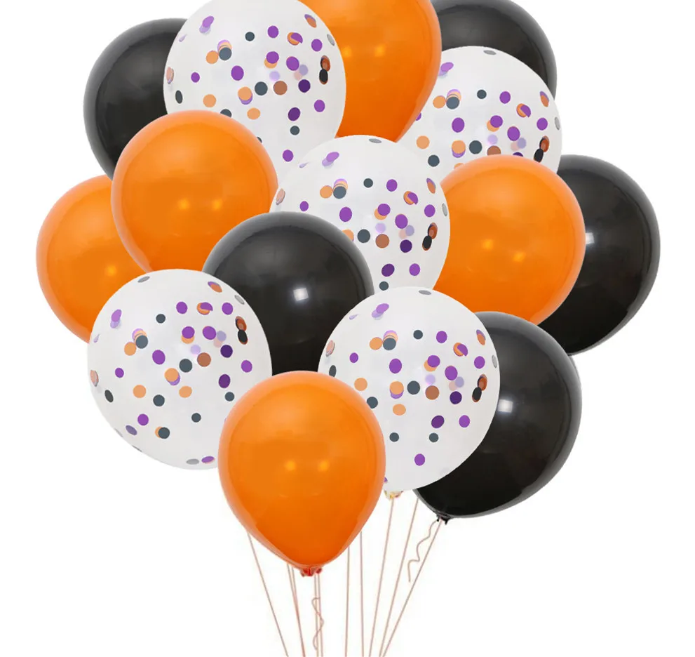 
 Amazon горячие продажи 12 дюймов; Цвет черный, оранжевый, фиолетовый конфетти шар комплект на вечеринку в честь Хэллоуина пакет декоративный Qualatex воздушные шары костюм  