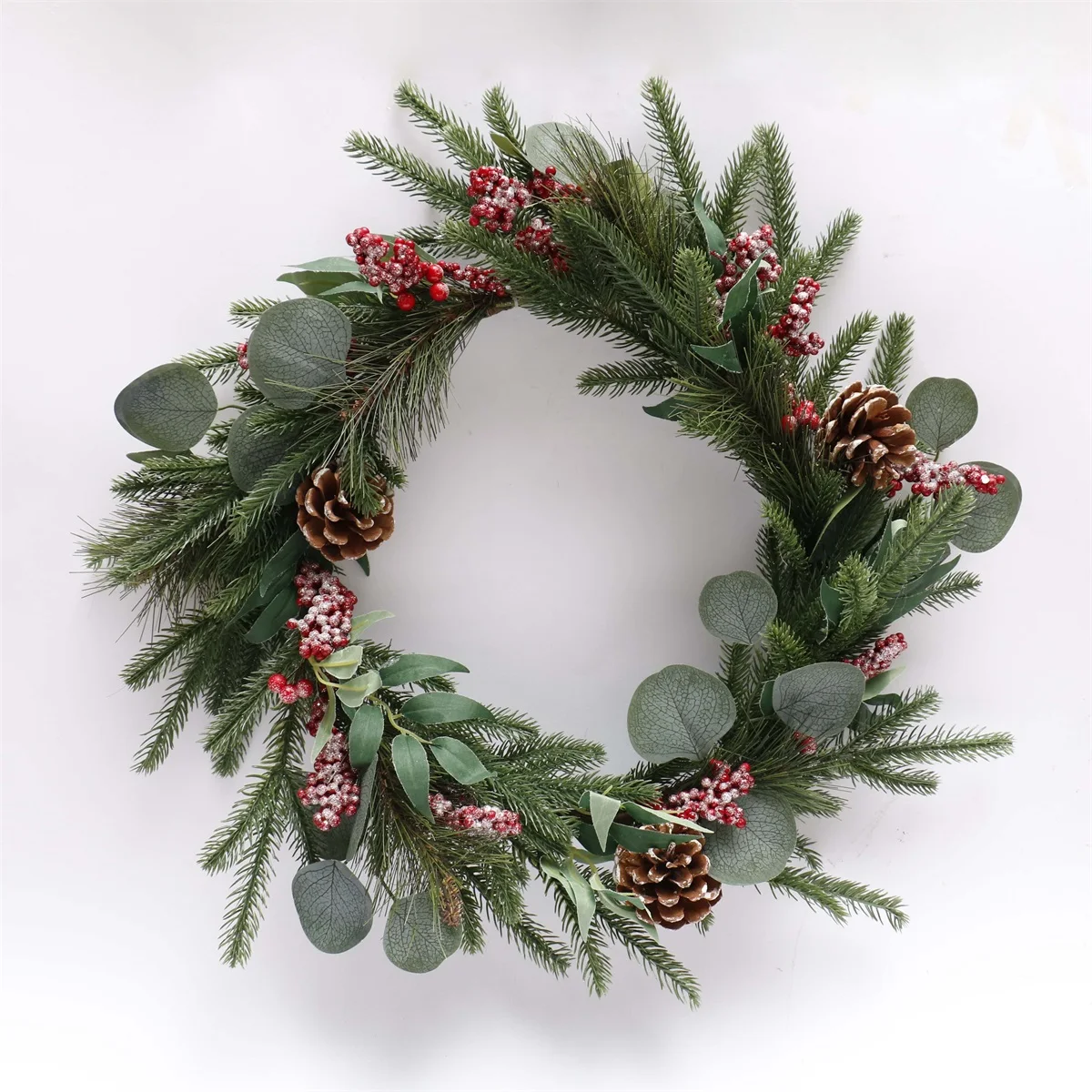 Christmas Decoration garland printed snow with red mushroom and pine cone artificial wreath