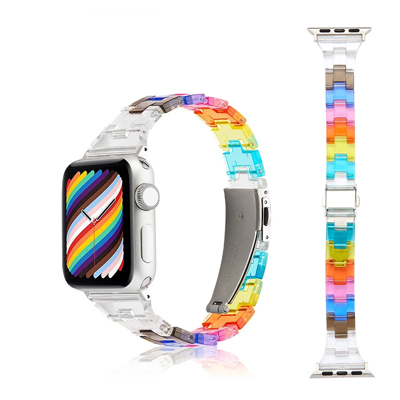 Wholesale 2024 colorful 38 40 41 42 44 45 49mm smart watch band frosted acrylic tray rainbow watch strap for apple