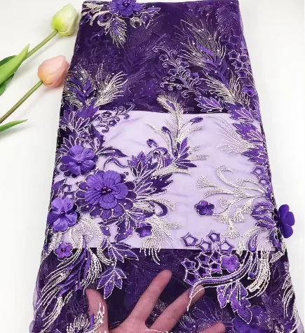 2024 New Design and  Hot sales nigerian 3D lace applique embroidery french pink african lace fabrics