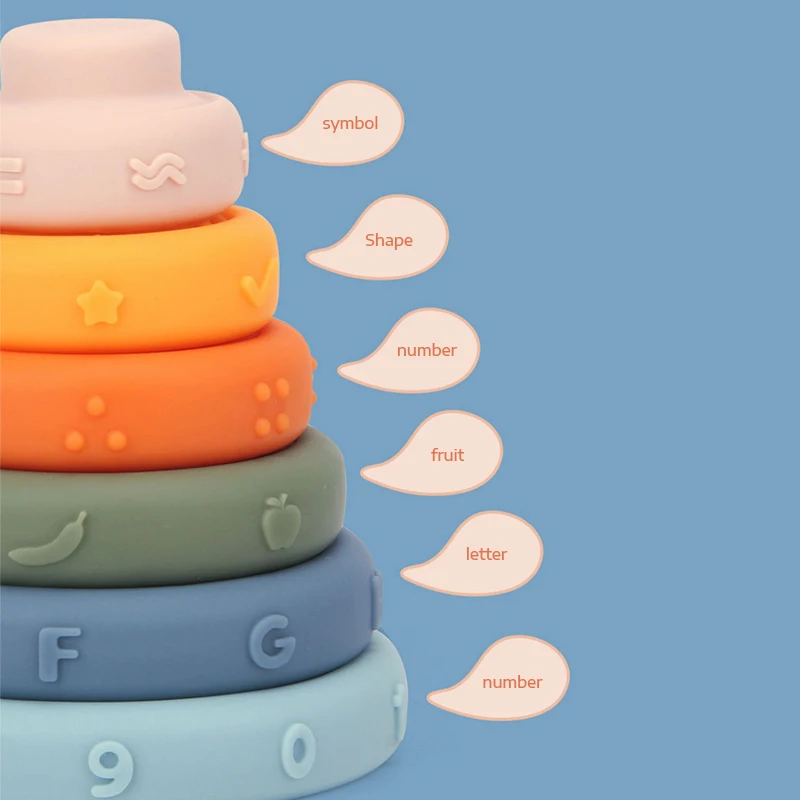 Обучающие Мягкие радужные круглые блоки с клеем, штабелируемые и гнездовые круглые силиконовые строительные блоки для детей