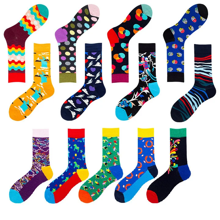 Fashion happiness socks custom made funny colorful cotton bamboo fancyed cool business bright colored mens dress socks for men