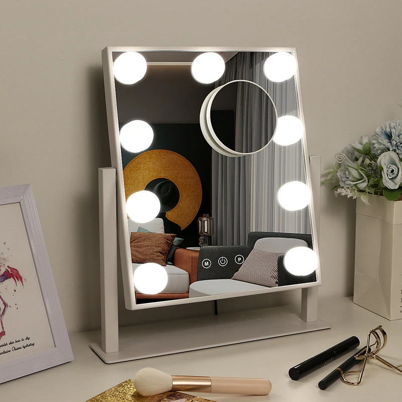 9 LED Dimmabl Bulbs Tabletop Makeup Mirror 3 Color Lighting Modes Hollywood Makeup Vanity Mirror
