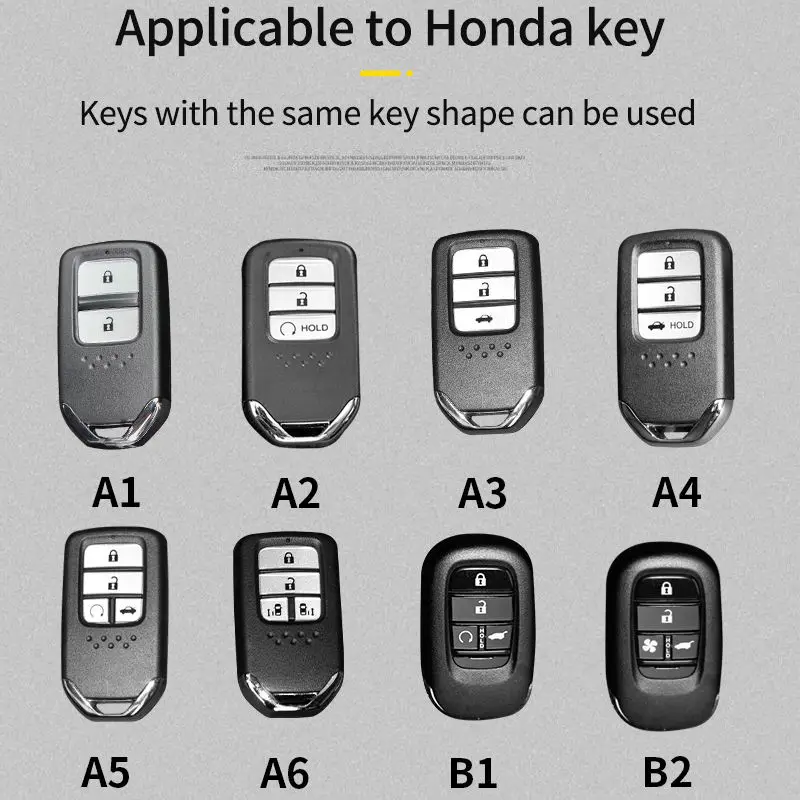 A6 for Honda Key Fob Cover Accord Civic Pilot Odyssey CRV Fit Accessories Smart Remote Car Key Case Metal Silver