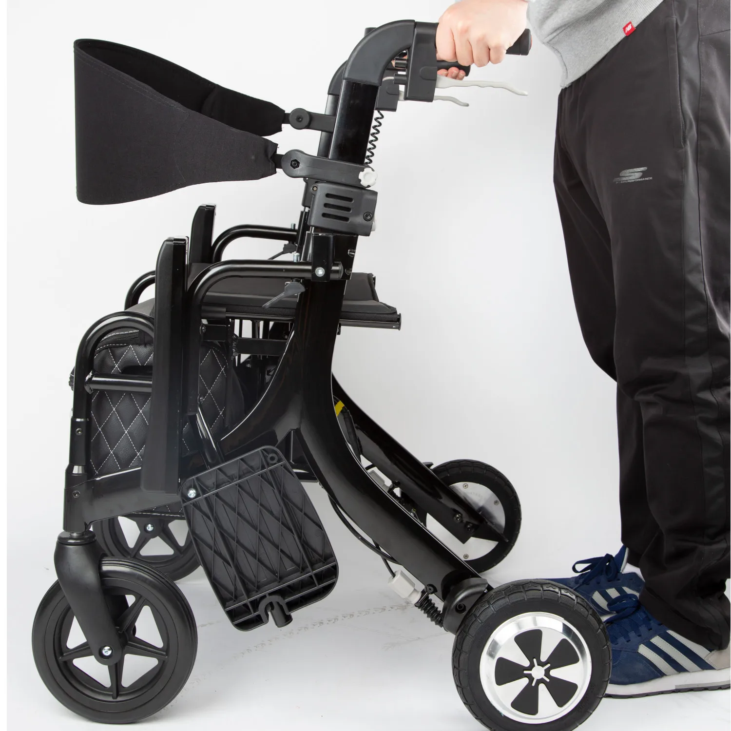 Four wheel electric rollator walker wheelchair aluminum rolling walking folding with 8 inch wheels