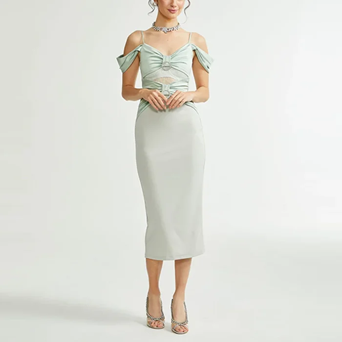 New Arrivals High Quality Fashion Female Elegant Evening Dresses Spaghetti Strap Hollow Out Sequin Circle Satin Party Dresses