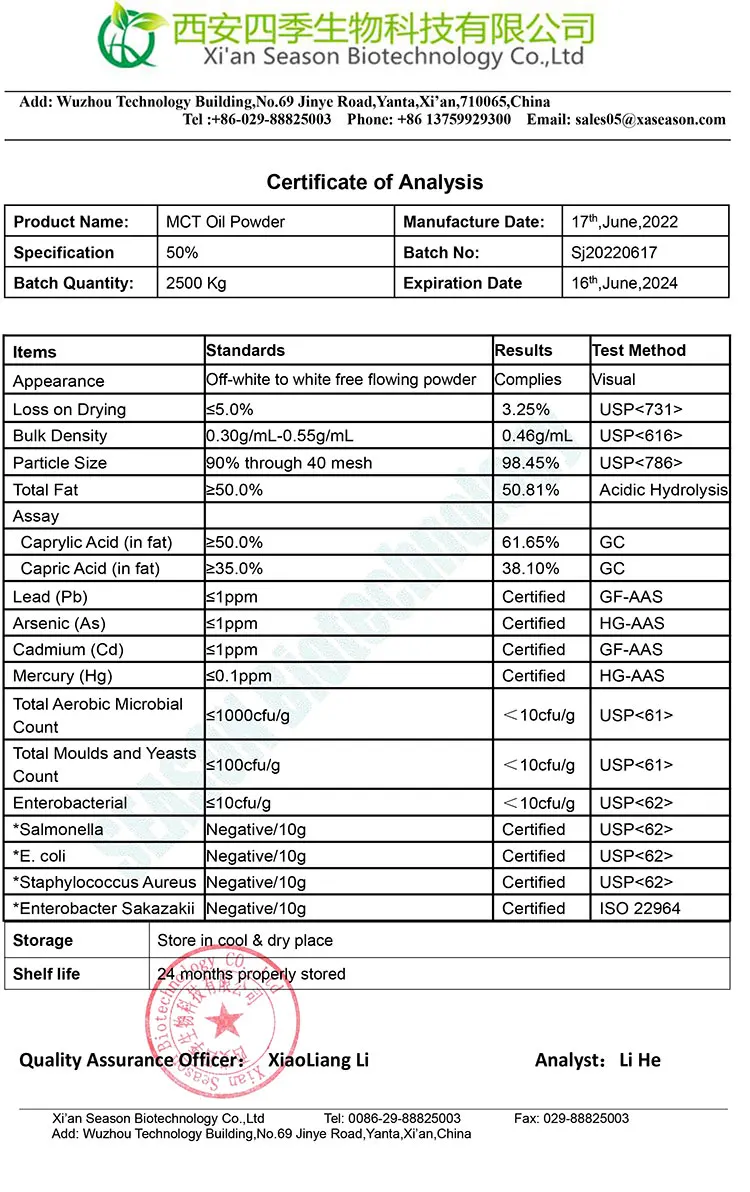 Factory Supply Medium Chain Triglycerides C8 C10 MCT Powder