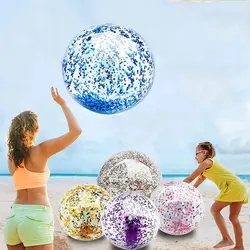 Beach Toys Sequins Beach Ball 24 Inch 16 Inch Jumbo Pool Toys Balls Giant Confetti Glitters Inflatable Clear Beach Ball