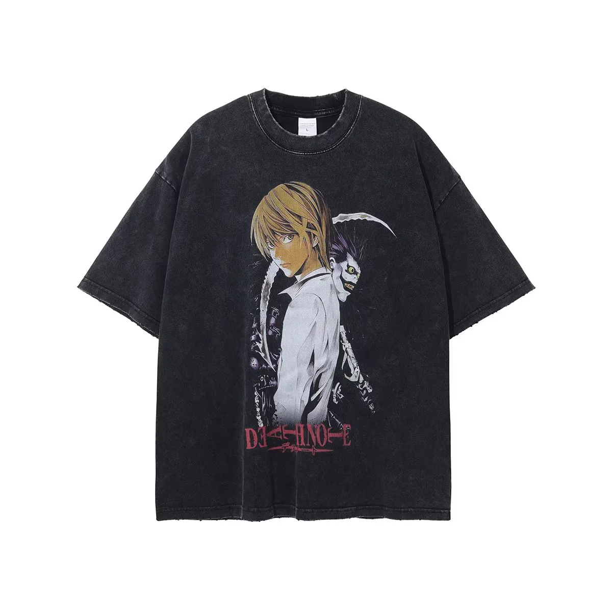 700 Kinds Customized T shirts Manufacturers Heavy Cotton Acid Wash Vintage Graphic Death Note Kira L Anime Men T-shirt