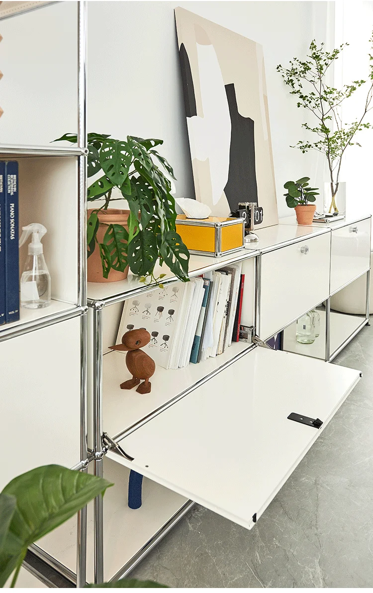 nordic modern 4 doors metal stainless steel DIY cabinet modular furniture for living room bedroom storage cabinet with caster