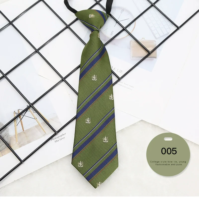 Factory Directly Sale Green Color Stripe Polyester Tie Adjustable Uniform Knot Free Neckties