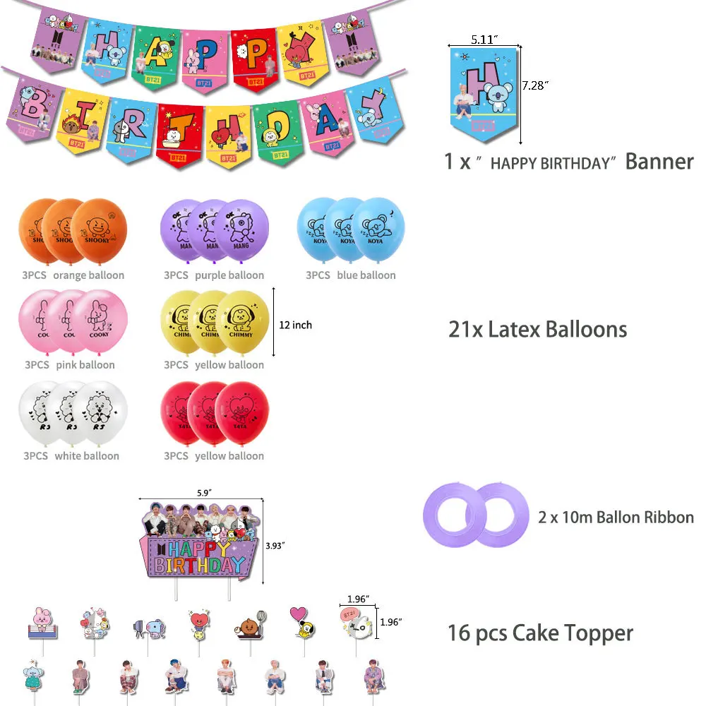 
Drop Shipping BT21 BTS Kpop Letter Banners Bunting Balloons Kids Baby Toys Party Decorations BTS 