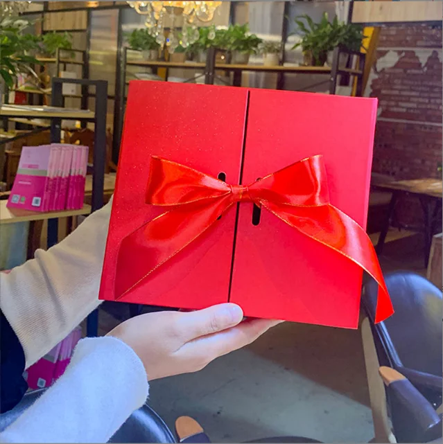 wholesale custom wedding jewelry mug valentines day paper packaging box wallet double opening gift box with ribbon