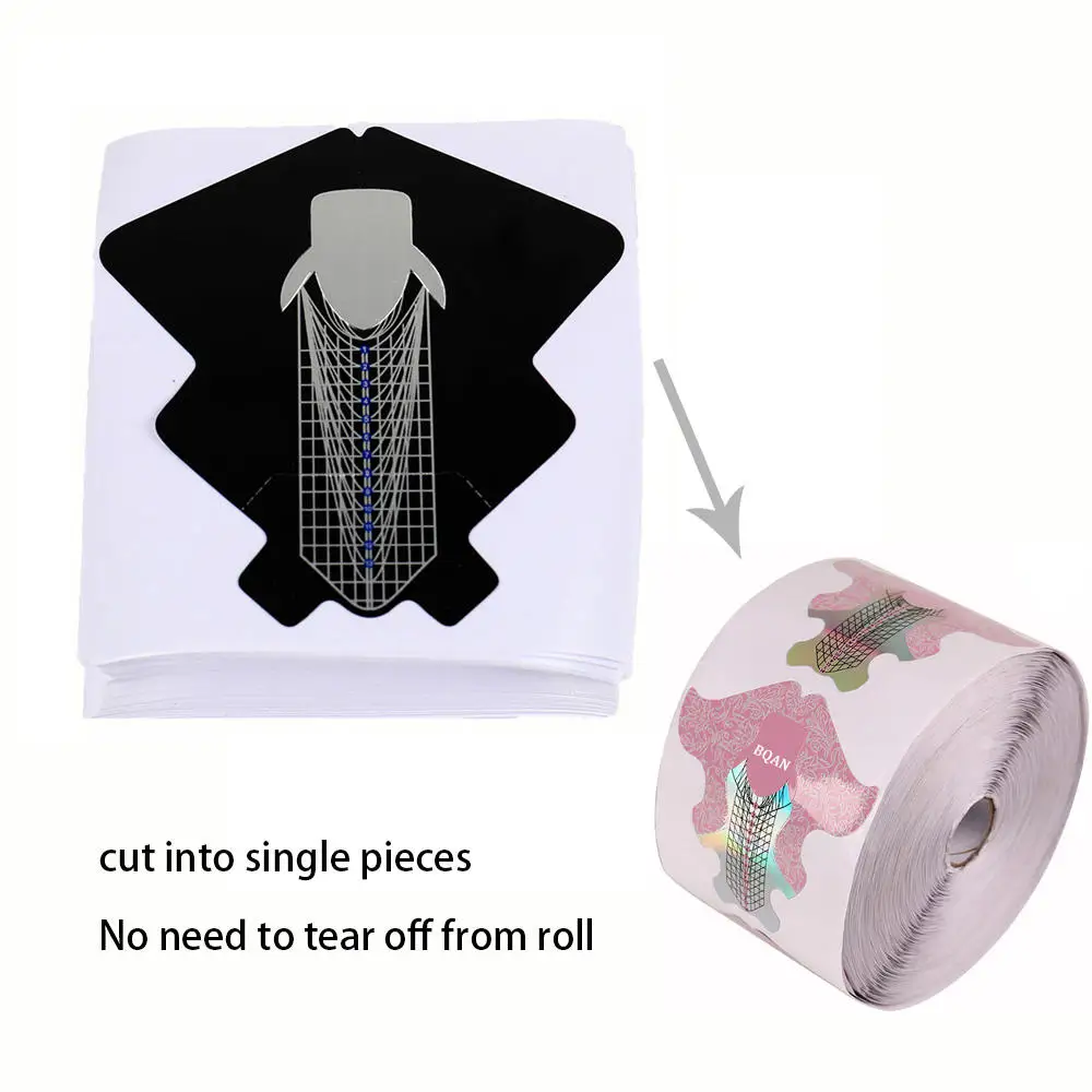 2021 Cut Pieces Long Soft Dispoal Aluminum Custom Dual Nail Form Private Label Clear Acrylic Extension Gel Nail Art Forms