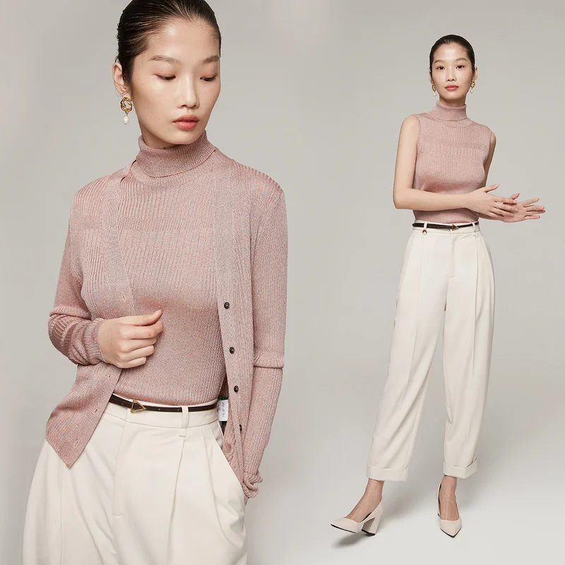 
naivee spring series quality strechy sheered turtle neck ladies knitted sweater vest for women ladies vest 