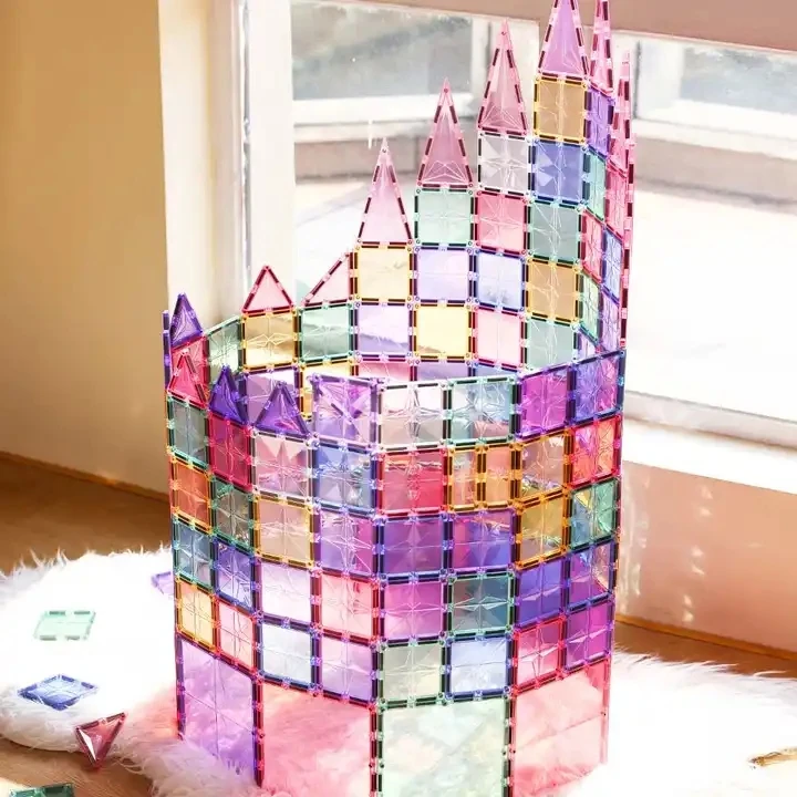 Wholesale Educational Toys ABS Magnet Tiles Light Color Shine Construction Magnetic Building Blocks