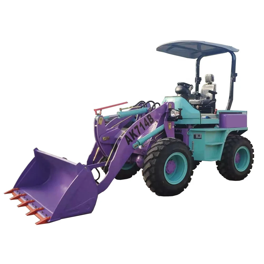 Manufacturer 1ton Mini Loader 4WD multi-function wheel loader without cabin Mini Tractors Yellow Green UNIQUE Training Lo