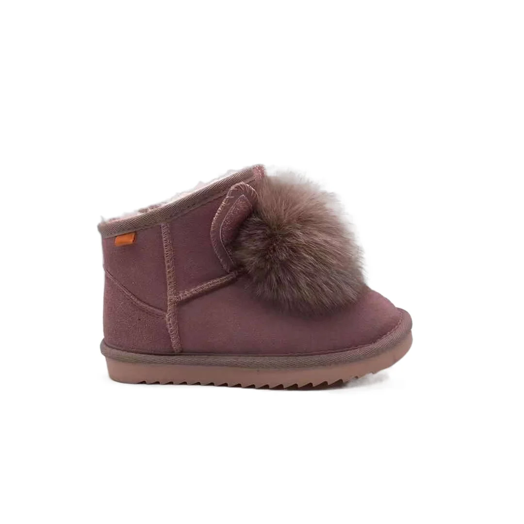 Kids Winter Boots Warm Children Shoes Wholesale Australian Sheepskin for Girls Black Waterproof  Customized