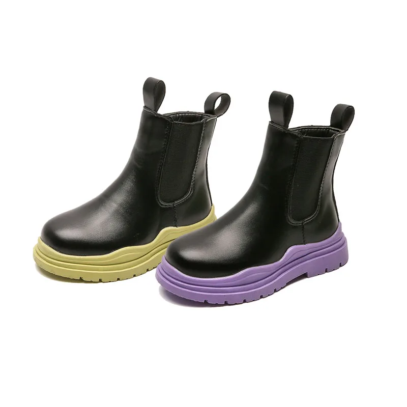 2022 Новые Модные цветные кожаные ботильоны в западном стиле для маленьких девочек