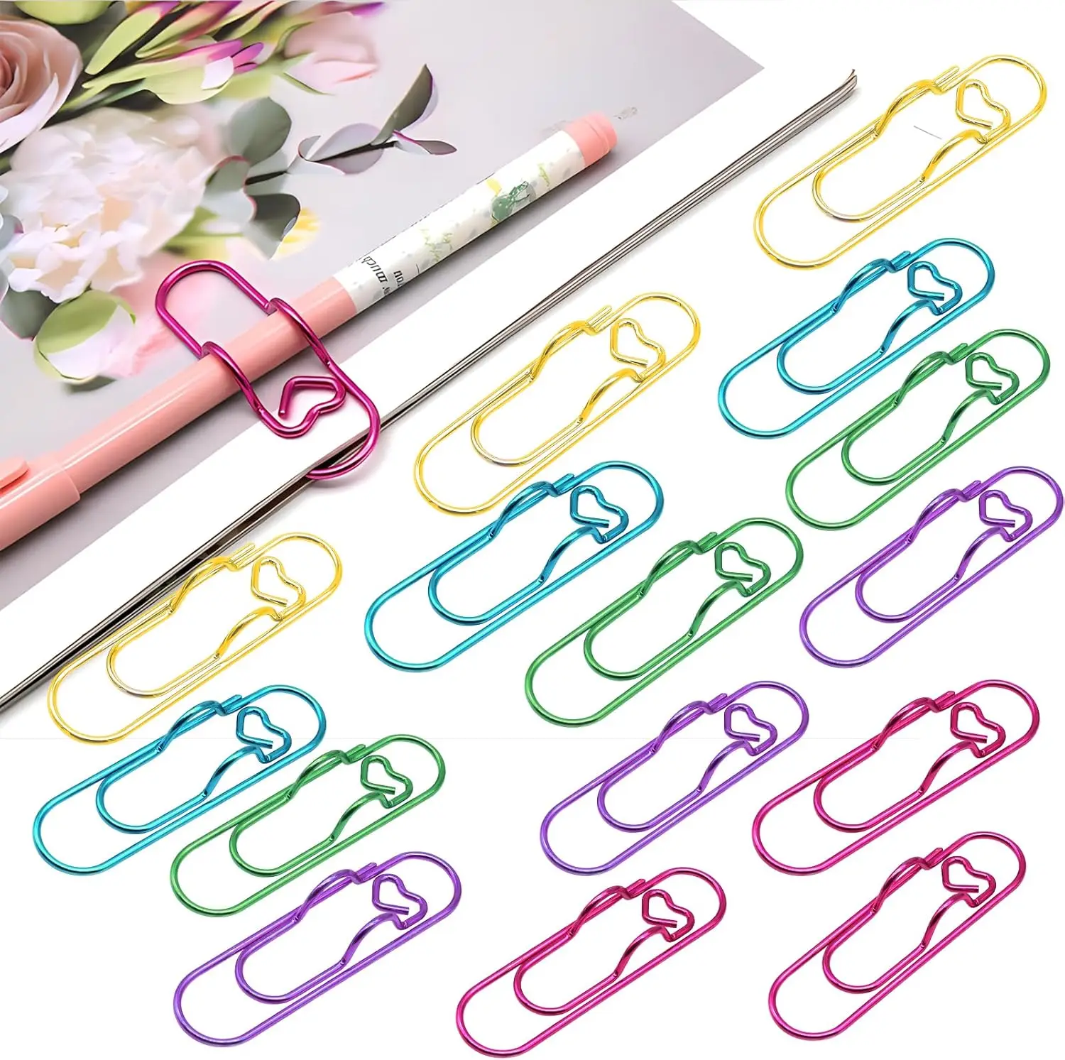 Large Size Metal Pen Clip Organizer with Heart Different Color Pen Pencil Holder