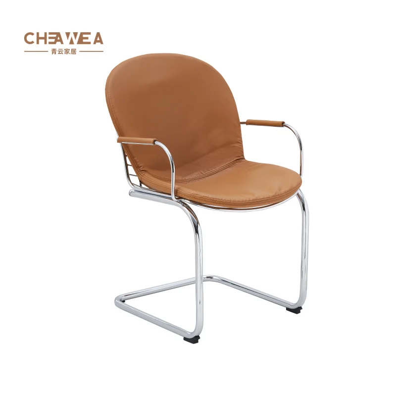 Metal Furniture Modern Backrest Dining Chair for Living Room Leather Seat Chairs Metal Frame