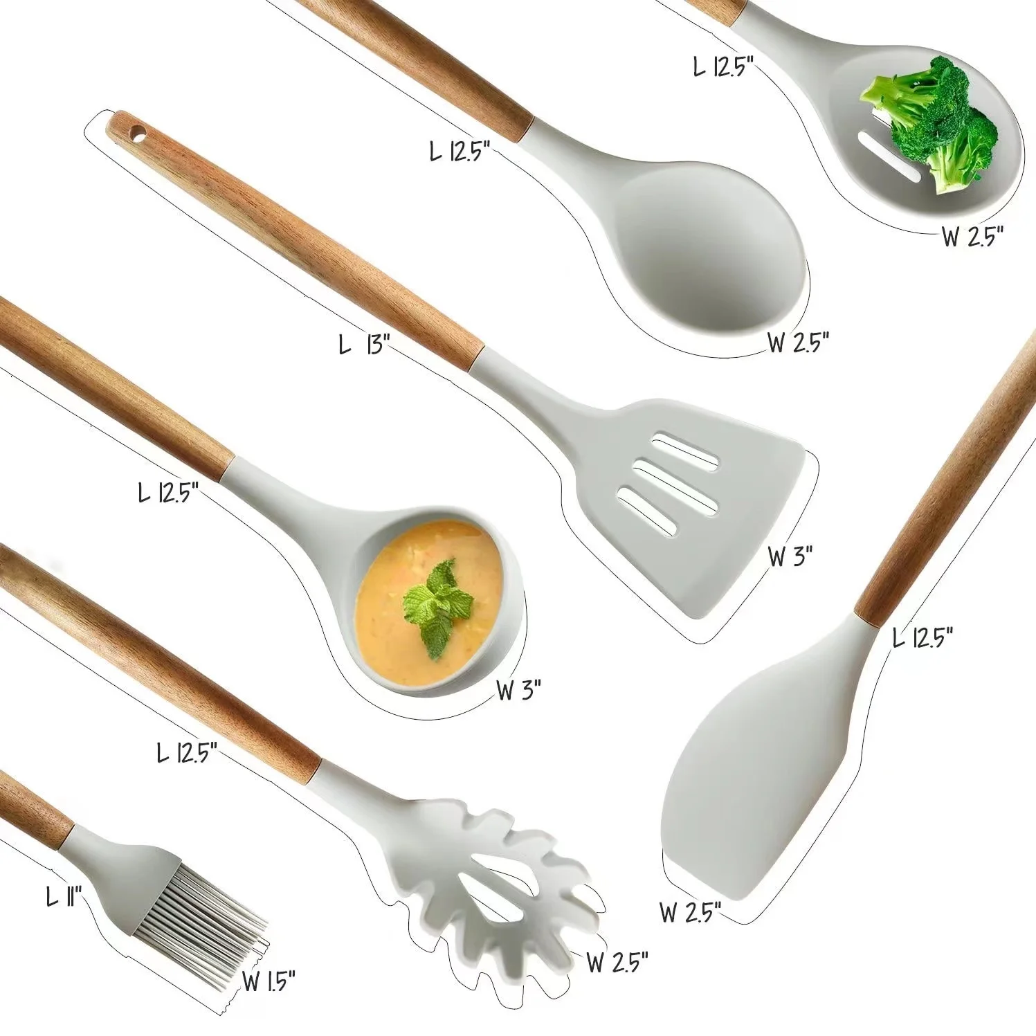 Heat Resistant Silicone Kitchen Tools Wooden Handle Mixing Cookware Kitchen Utensil Spatula Slotted Solid Spoon