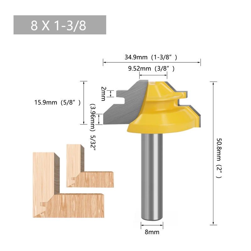 1/4' Shank 45 Degree Lock Miter Router Bit Tenon Cutter for Woodworking Tools Wood Bit