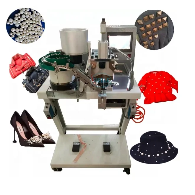 Automatic pearl bead beading stringing attaching fixing riveting setting machine for fabrics dresses bag shoe hat clothes