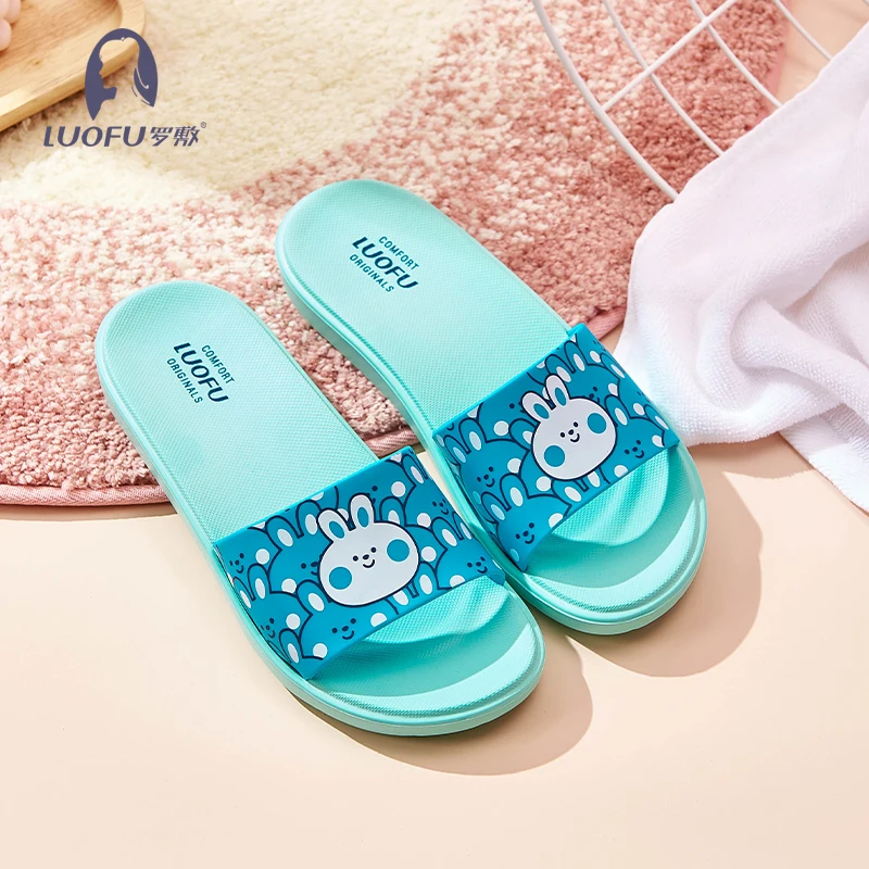 LUOFU women sandals rabbit cute printing sandals slide home outdoor slippers for lady and girls