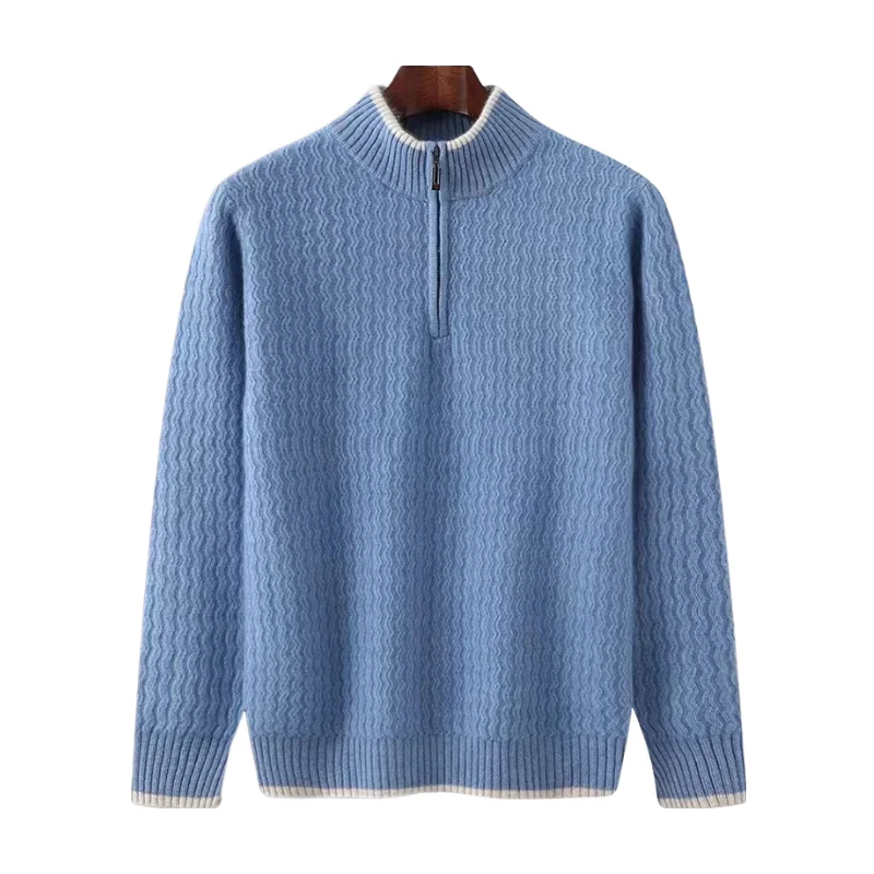 half zipper mens jumpers pullover cable knit cashmere sweater in blue for men long sleeve