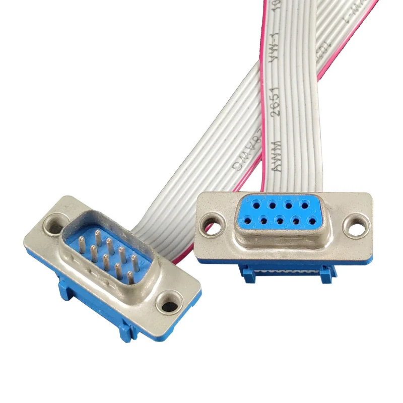 Dsub 9 Pin Db9 Male to Female Connector Custom 2.54mm Idc Female 10 Pin Flat Ribbon Cable Assembly