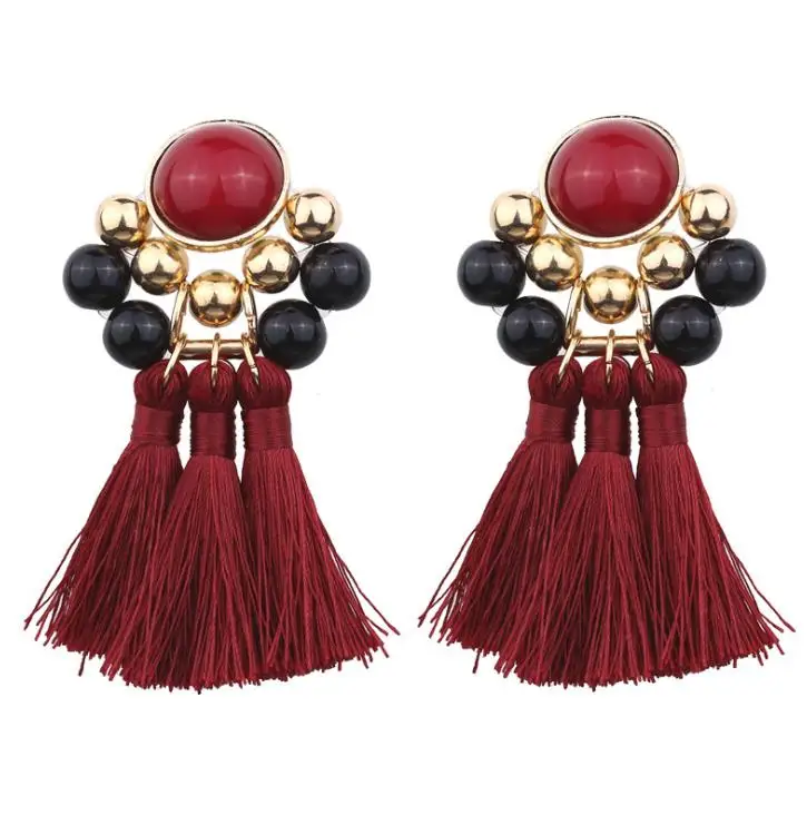 
Exaggerated alloy resinous tassel Bohemian style fashionable popular multicolor earrings LXES6112 